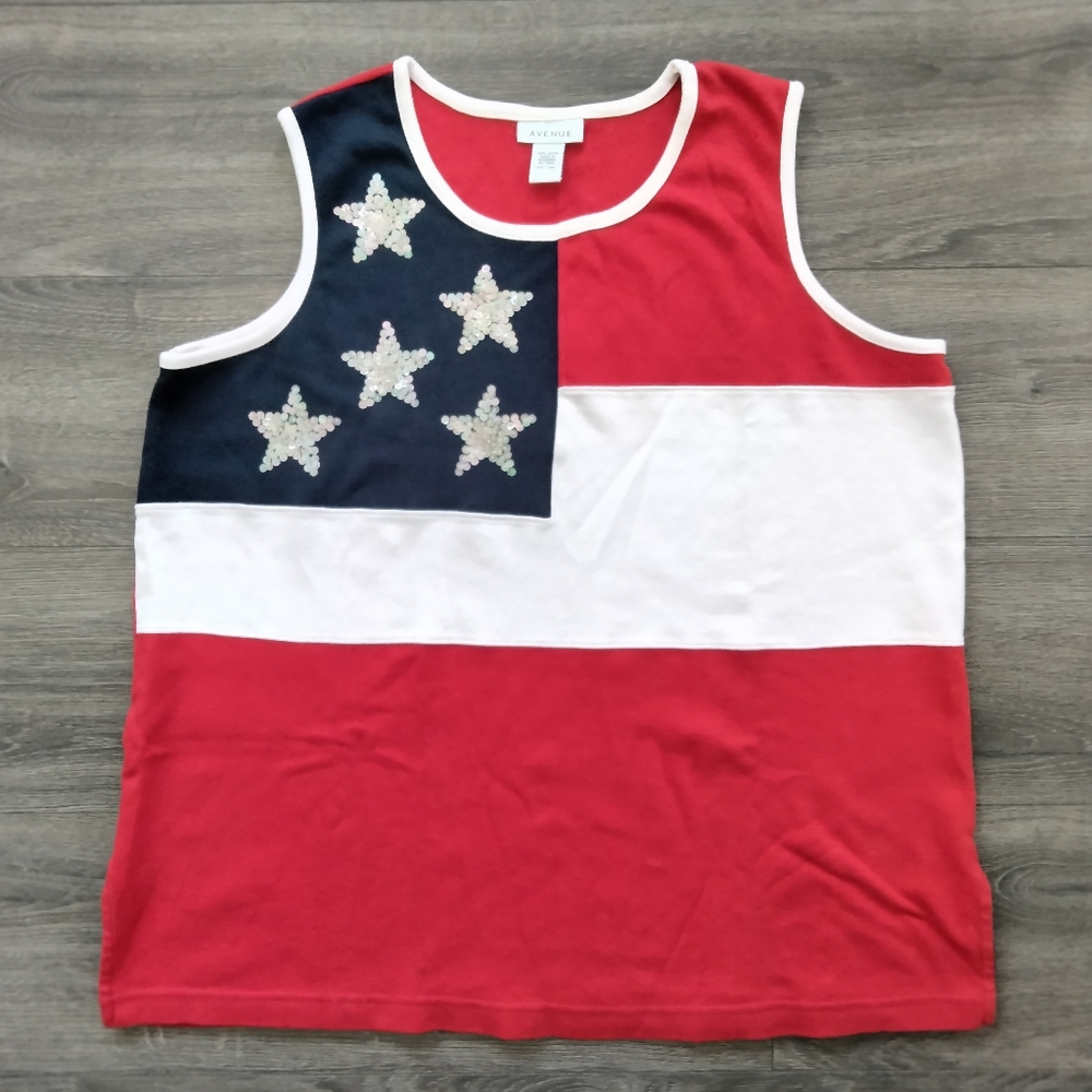 Avenue American Patriotic 4th Of July Sleeveless Red Top Plus Size 22/24 Stars